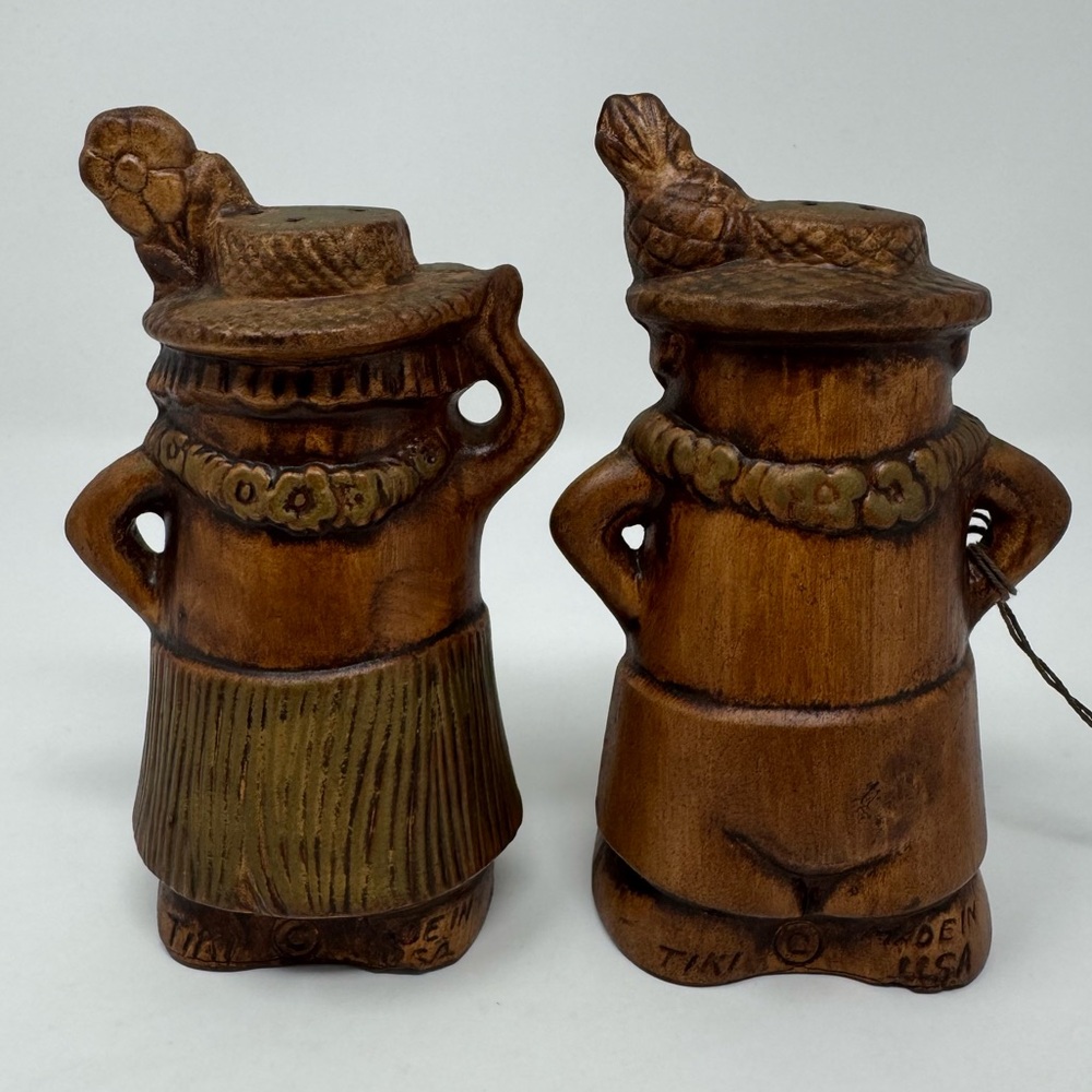 Vintage Hawaiian TIKI Man and Woman Salt Pepper Shaker Set Made in USA - Picture 7 of 15